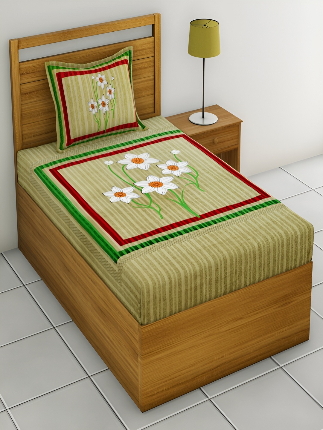 

Aura Grey & Olive Green Floral 120 TC Single Bedsheet With 2 Pillow Covers