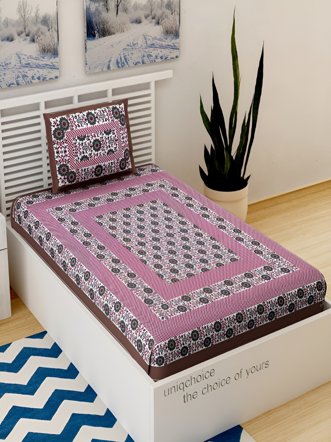 

Aura Pink & White Floral 120 TC Single Bedsheet with 2 Pillow Covers