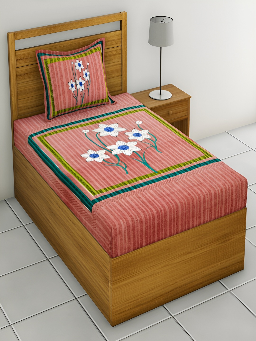 

Aura Pink & Yellow Floral 120 TC Single Bedsheet With 2 Pillow Covers
