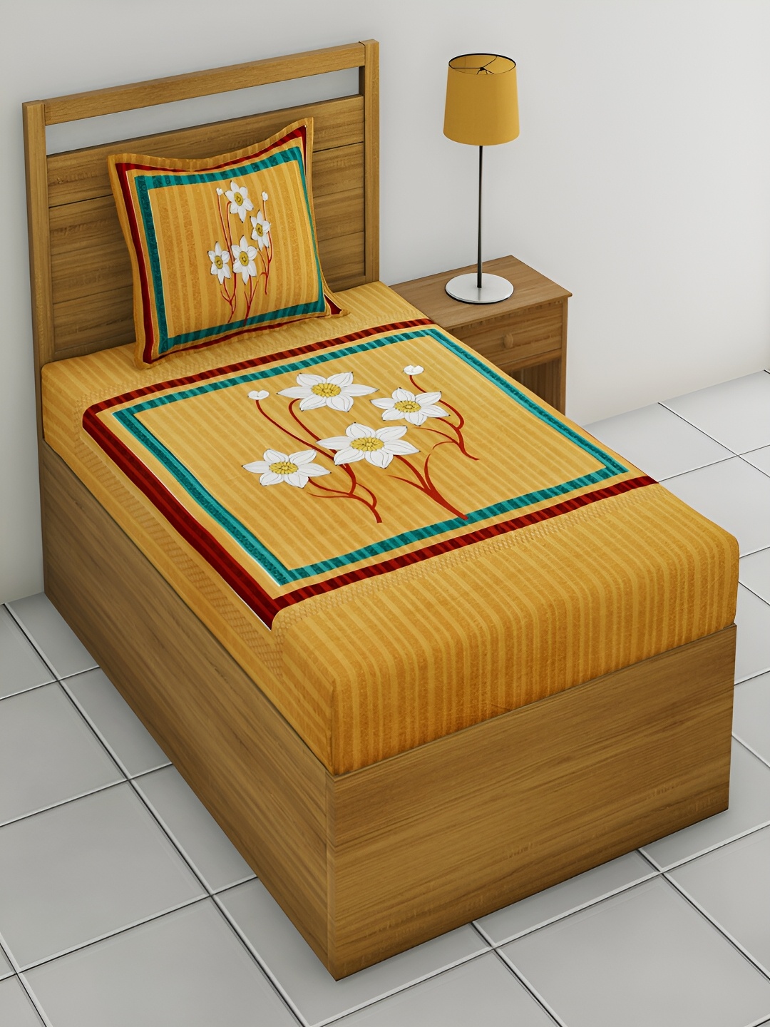 

Aura Brown & White Floral Cotton 120 TC Single Bedsheet with 1 Pillow Cover