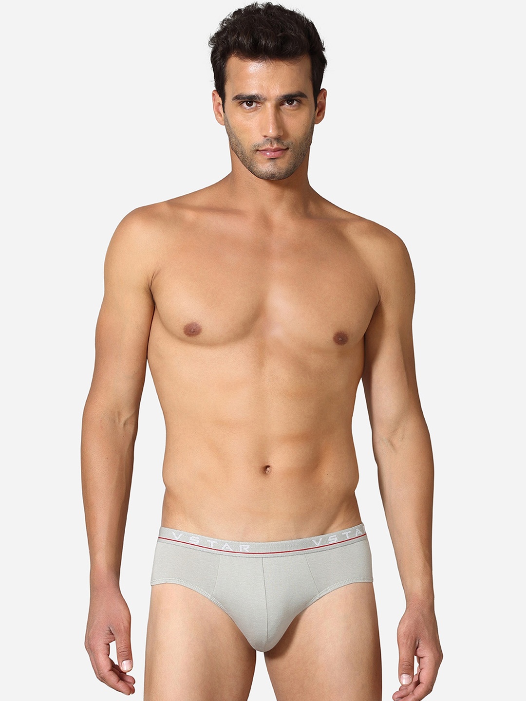 

VStar Pack Of 2 Soft High Tech Logo Imposed Waistband Basic Briefs ADAMS NEO-2PCS-ALLOY, Grey melange