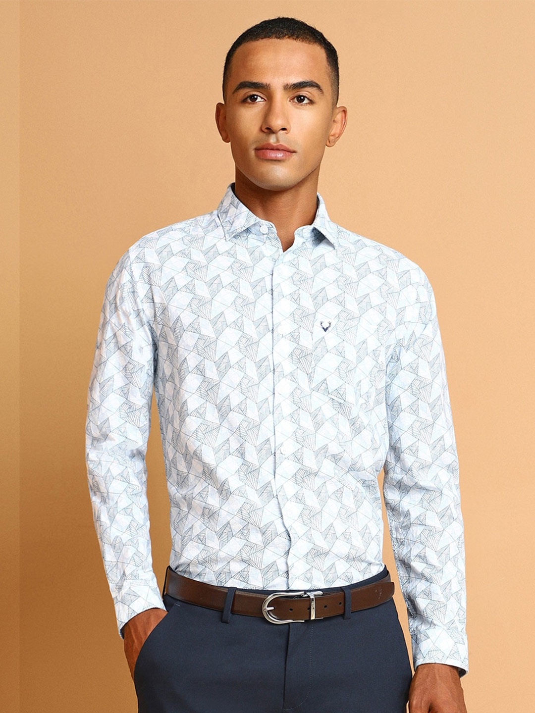 

Allen Solly Slim Fit Geometric Printed Spread Collar Cotton Formal Shirt, White