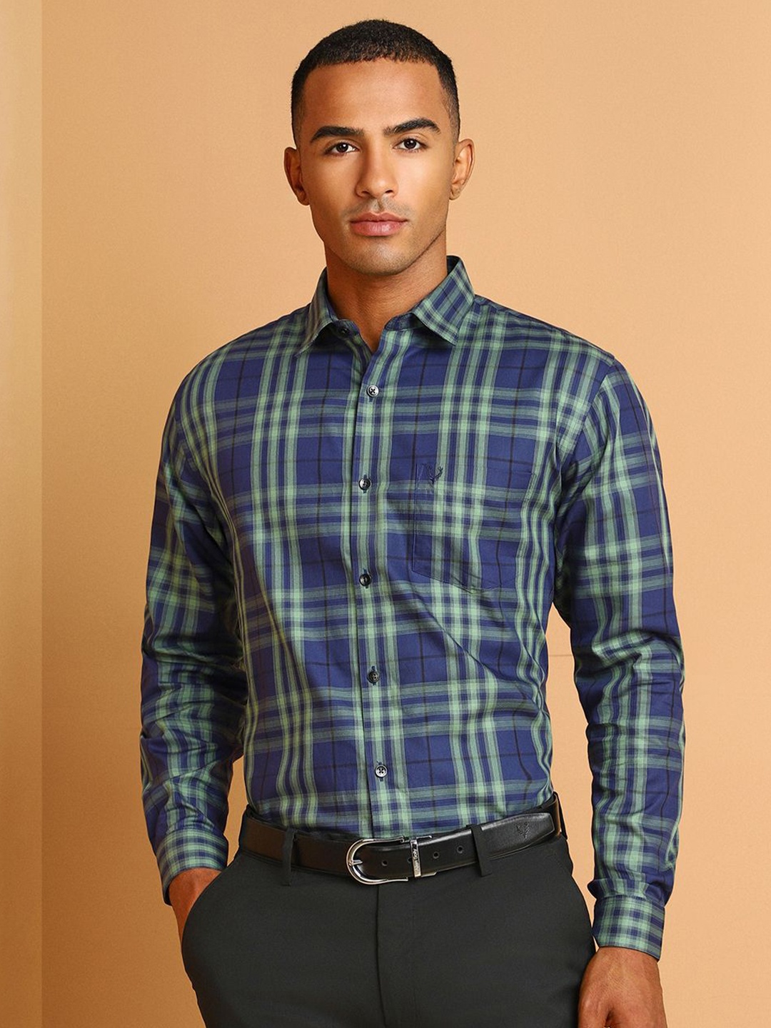

Allen Solly Spread Collar Slim Fit Tartan Checks Cotton Formal Shirt, Blue