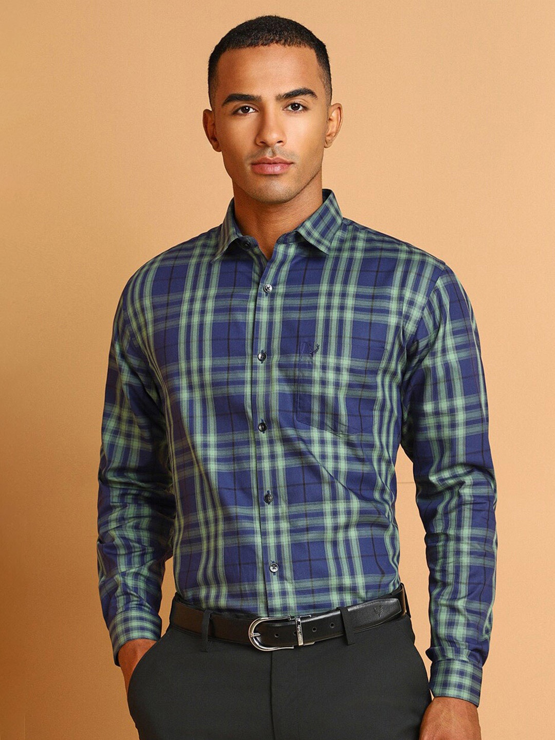 

Allen Solly Slim Fit Tartan Checks Spread Collar Cotton Formal Shirt, Blue