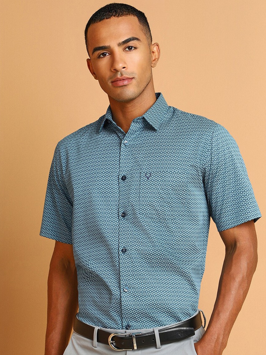 

Allen Solly Slim Fit Geometric Print Spread Collar Formal Shirt, Blue