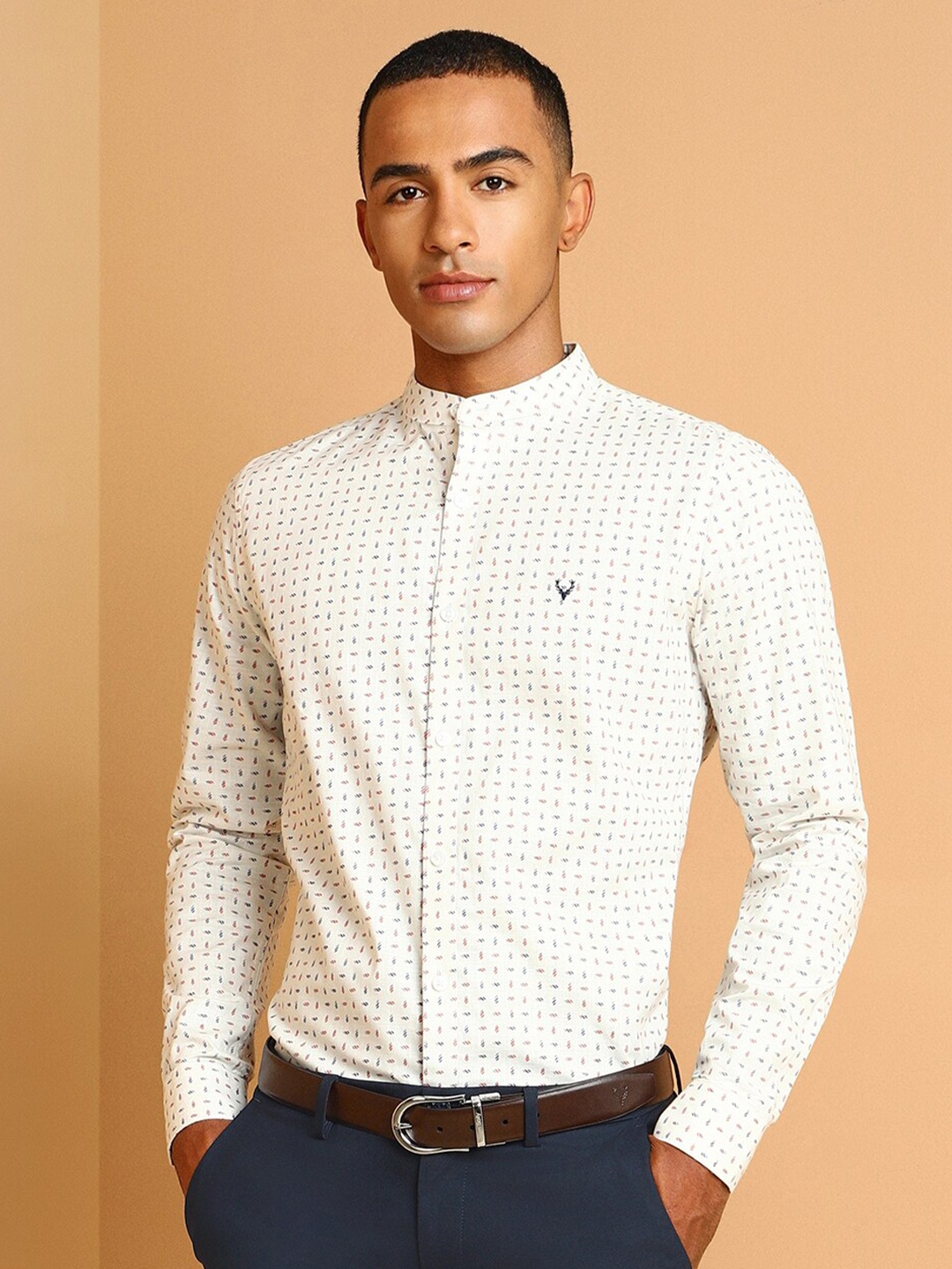 

Allen Solly Slim Fit Abstract Printed Mandarin Collar Cotton Formal Shirt, Cream