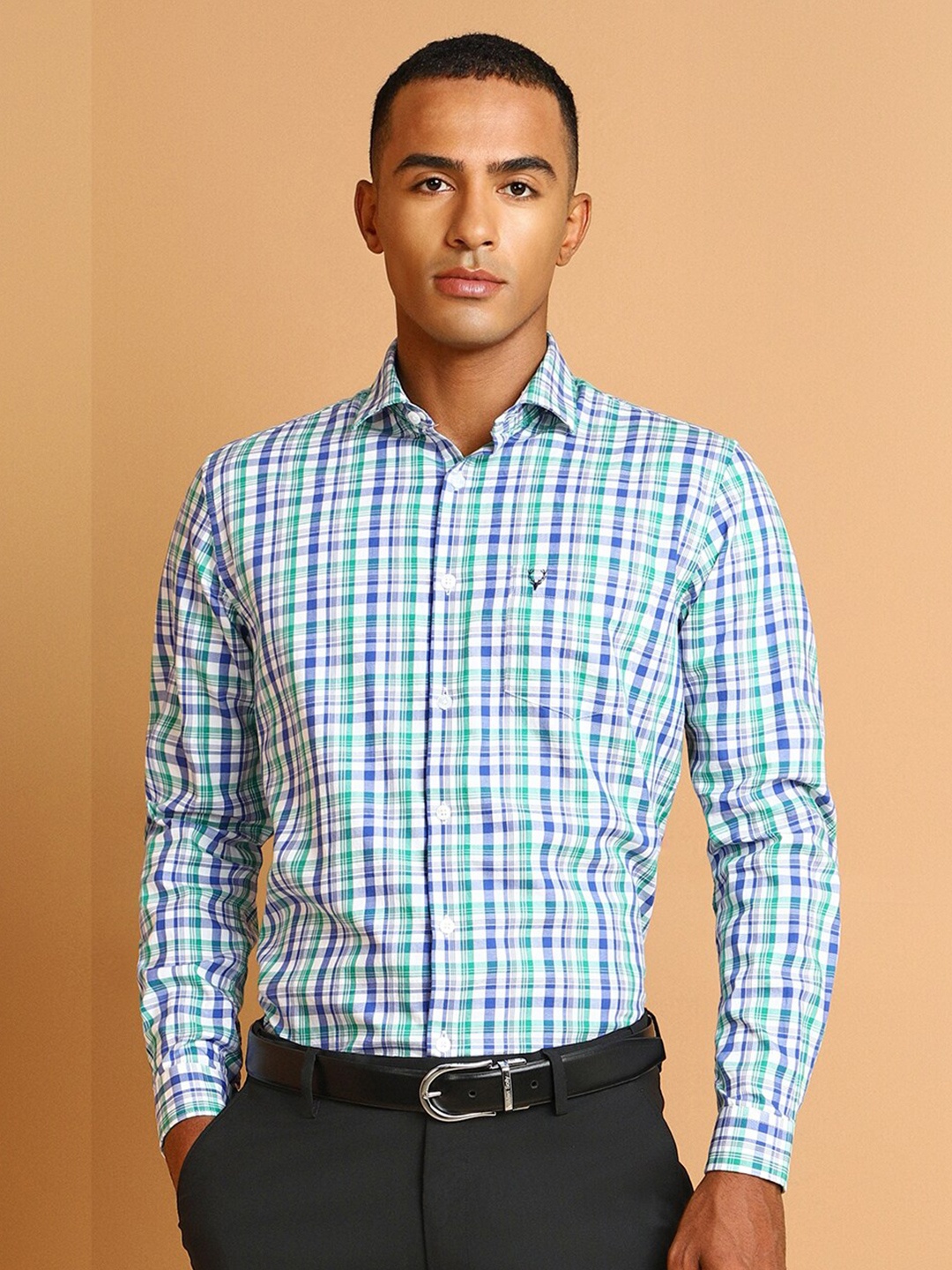 

Allen Solly Slim Fit Checked Pure Cotton Formal Shirt, Blue