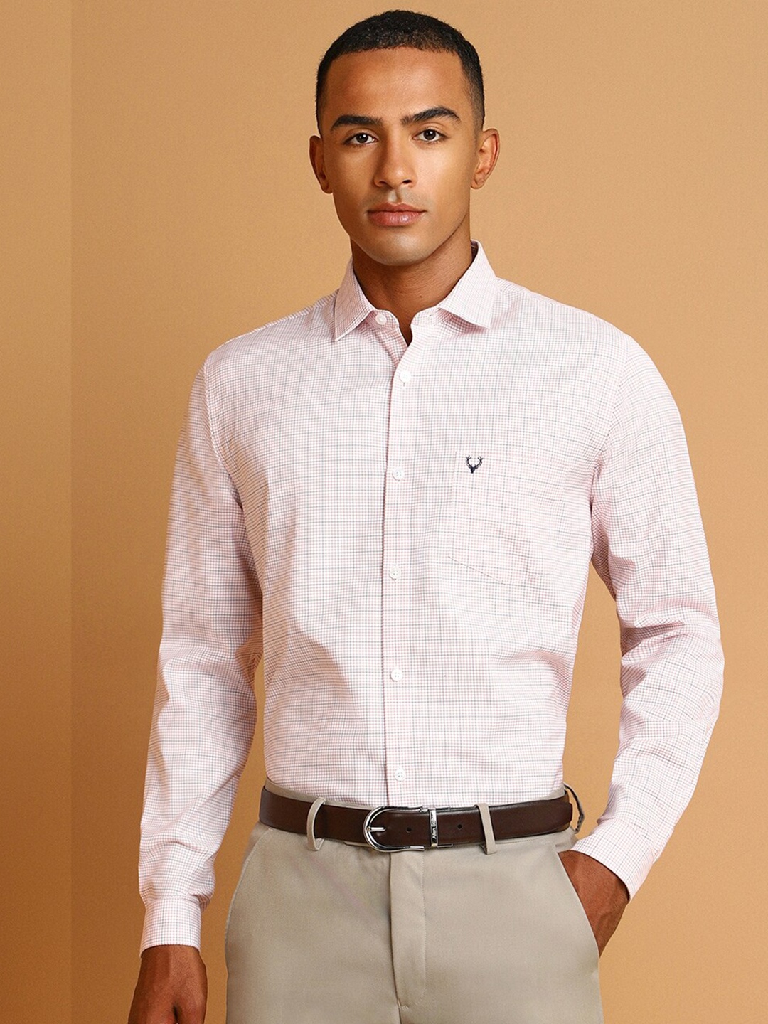 

Allen Solly Slim Fit Grid Tattersall Checks Spread Collar Cotton Formal Shirt, Pink