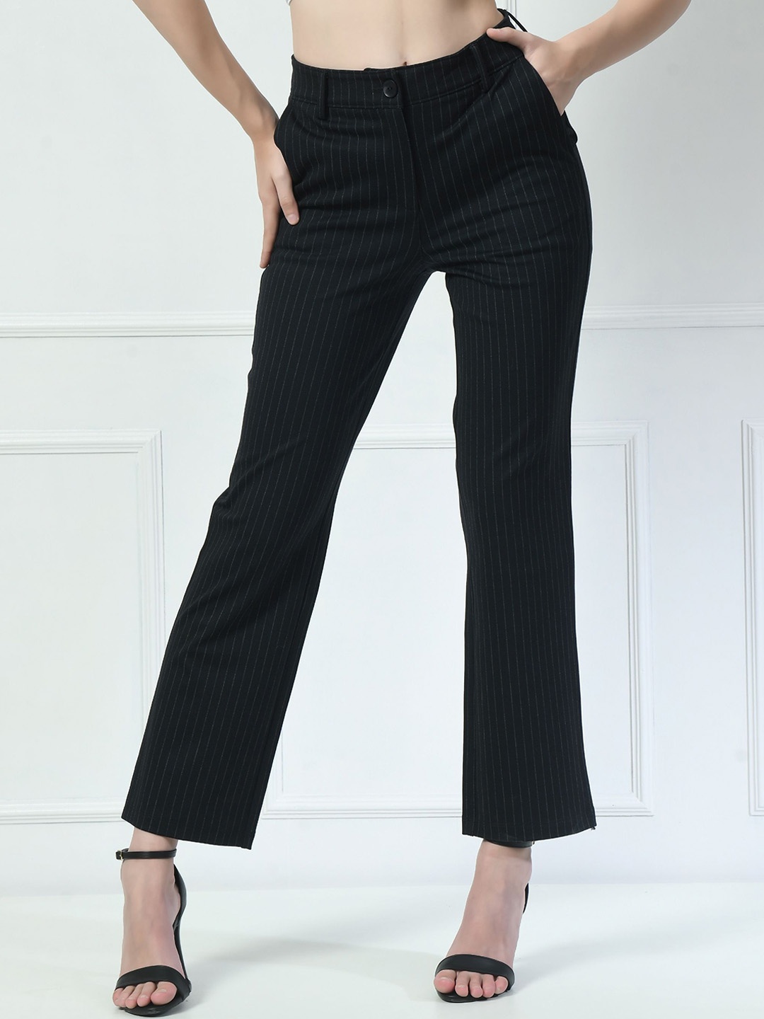 

PANDORNA Women Striped Classic Trousers, Navy blue