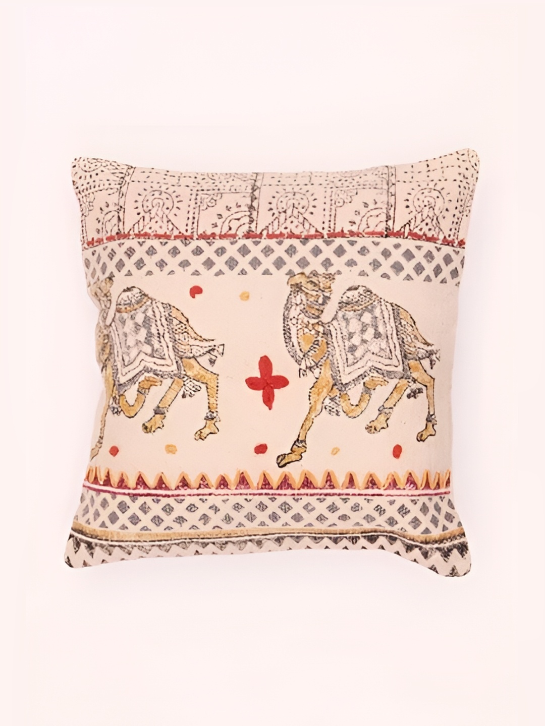 

Art Avenue White & Red Ethnic Motifs Printed Square Cushion Cover