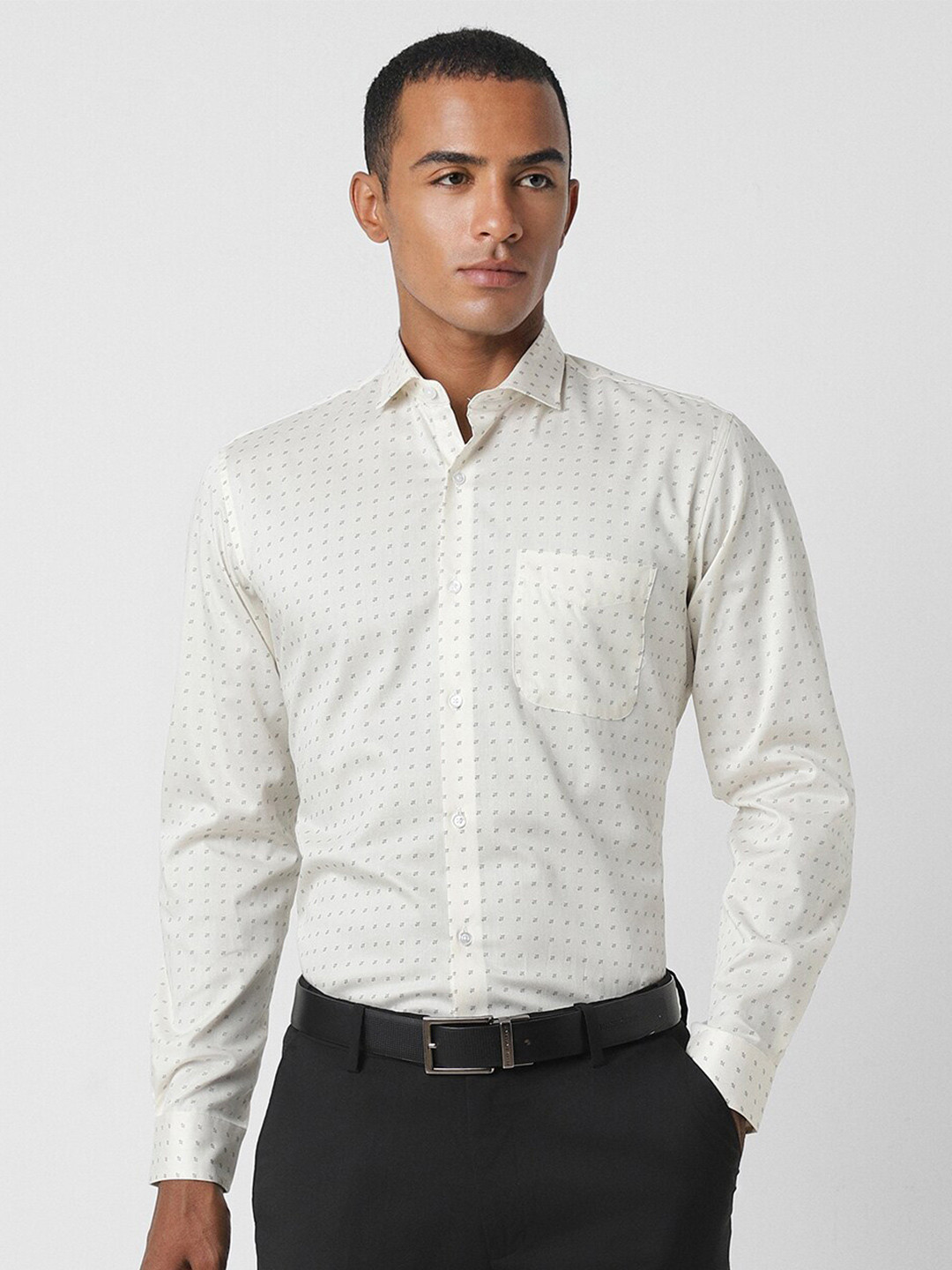 

Peter England Micro Ditsy Printed Cotton Formal Shirt, Cream
