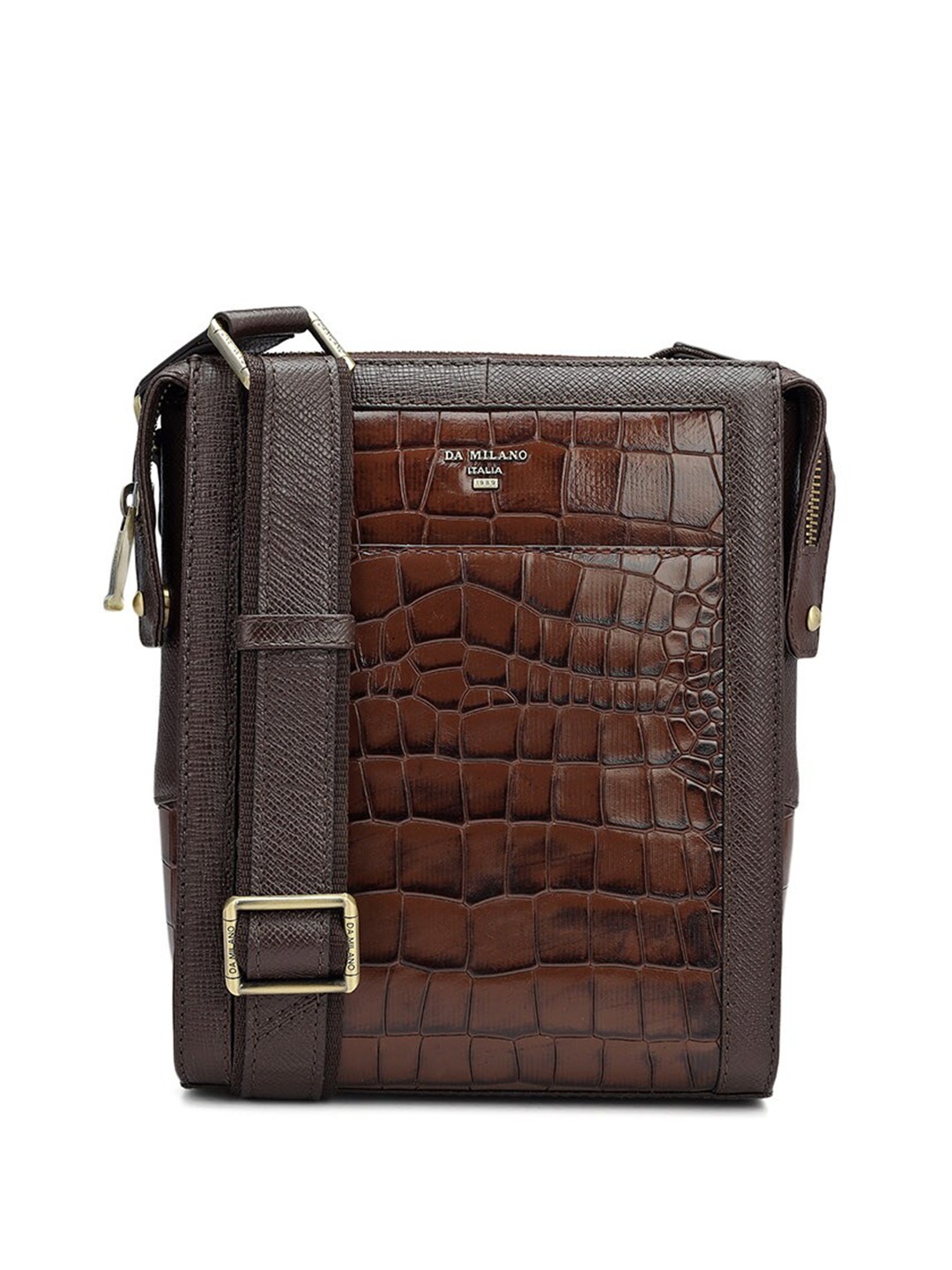 

Da Milano Men Textured Leather Messenger Bag, Brown