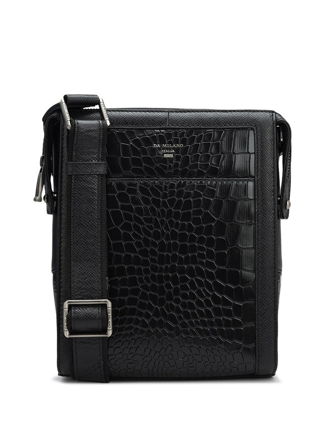 

Da Milano Men Textured Leather Messenger Bag, Black