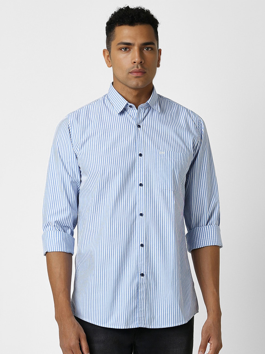 

Peter England Casuals Slim Fit Cotton Striped Casual Shirt, Blue