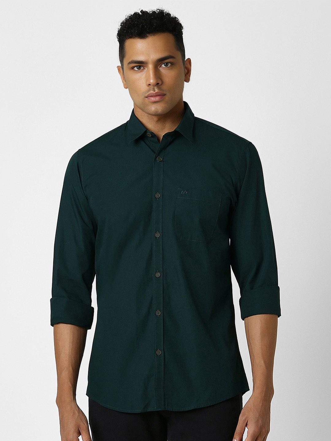 

Peter England Casuals Slim Fit Opaque Cotton Casual Shirt, Green