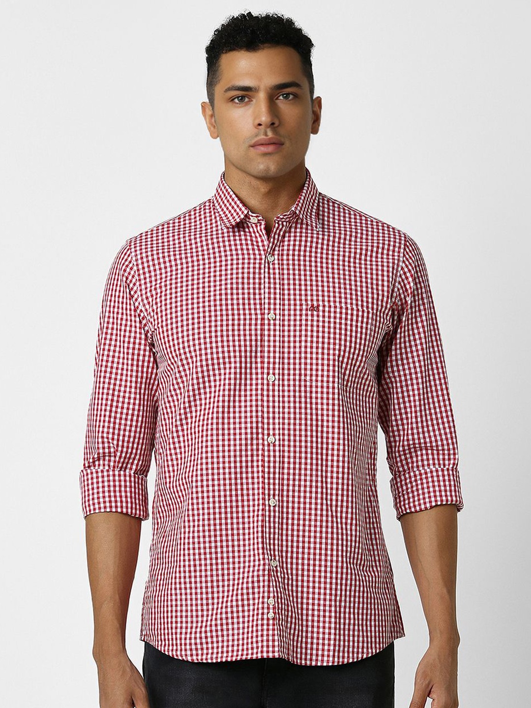 

Peter England Casuals Slim Fit Gingham Checks Cotton Checked Casual Shirt, Red
