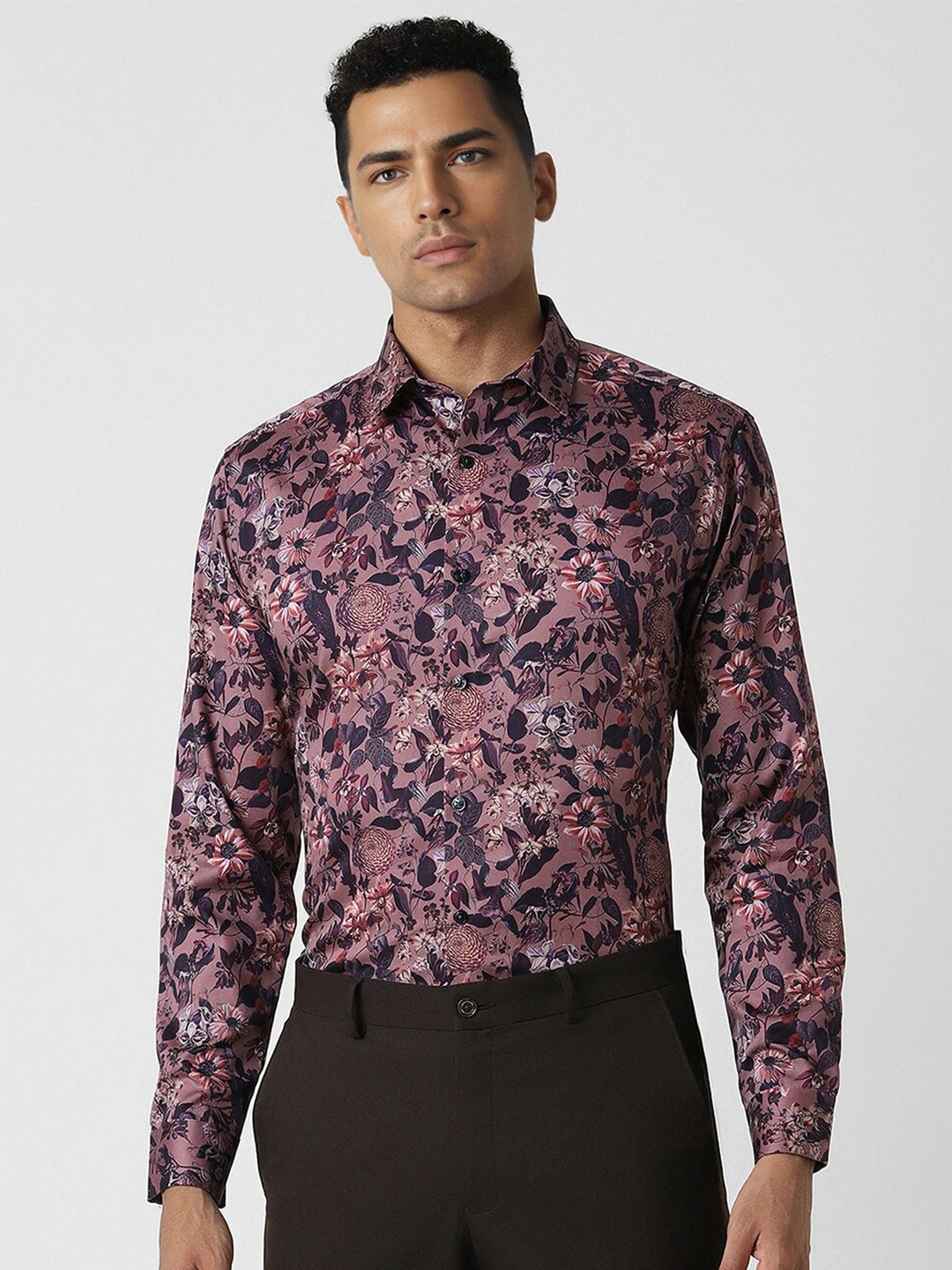 

V Dot Slim Fit Opaque Spread Collar Party Shirt, Pink