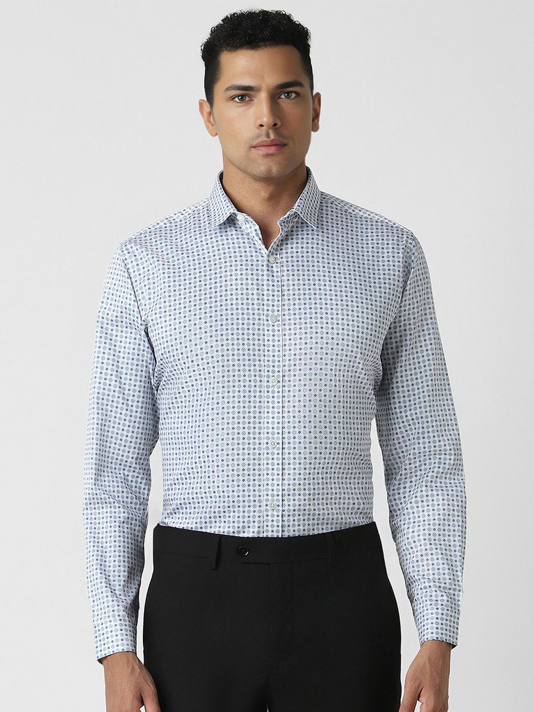 

V Dot Slim Fit Checked Spread Collar Party Shirt, Blue
