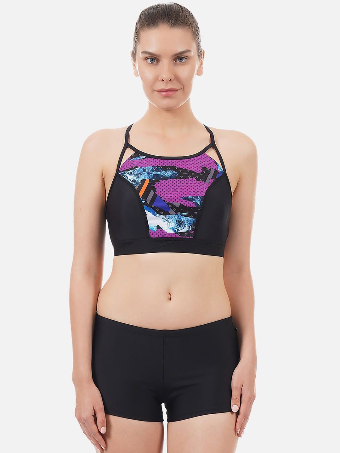 

Speedo Printed Padded Swim Tops, Black