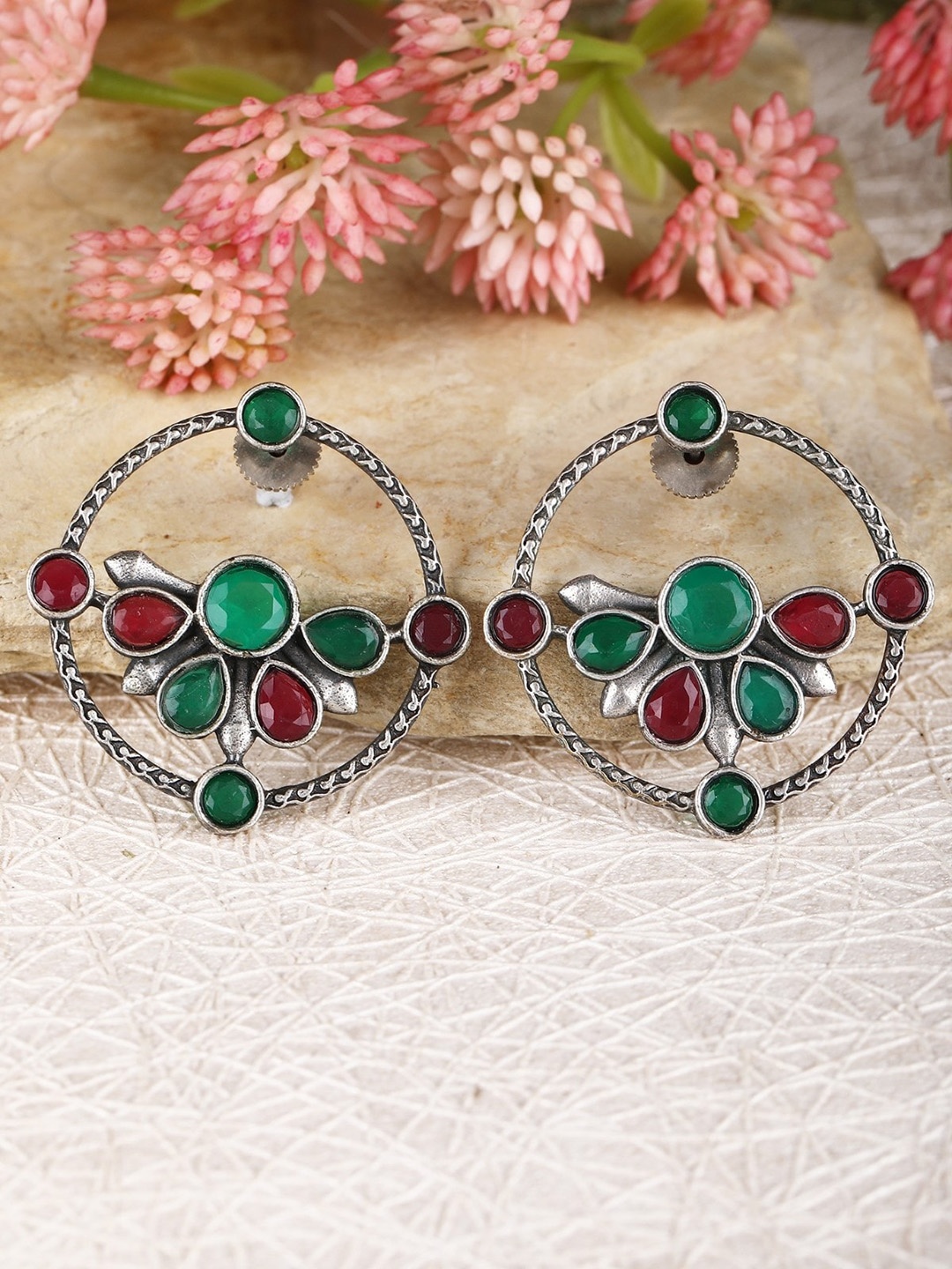 

Sangria Silver-Plated Stone-Studded Artificial Stones Earrings