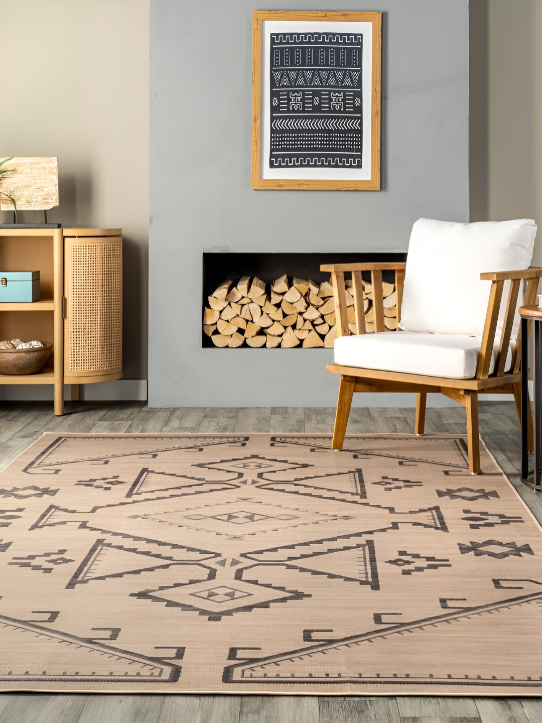 

RUGSMITH Beige & Black Geometric Hand-Tufted Carpet