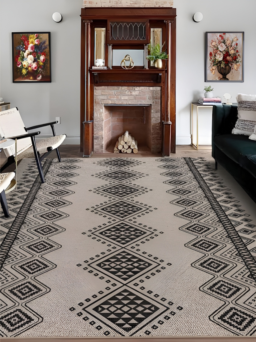 

RUGSMITH Beige & Black Geometric Printed Hand Tufted Rectangle Carpet