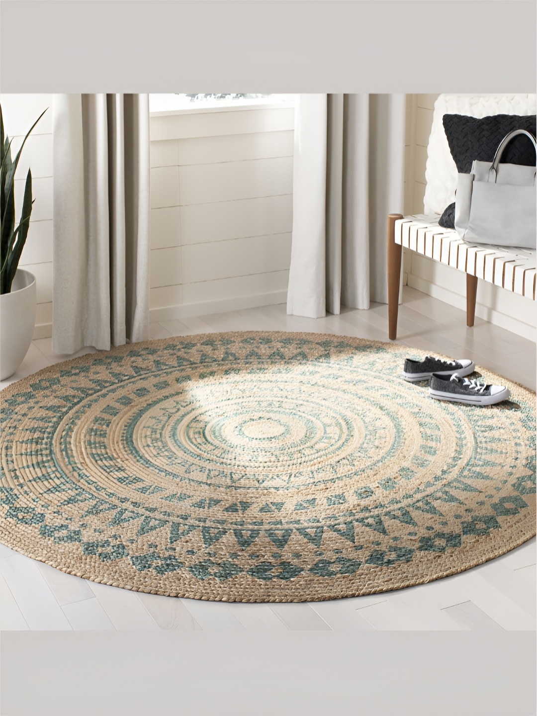 

RUGSMITH Beige & Teal Blue Abstract Hand-Tufted Carpet