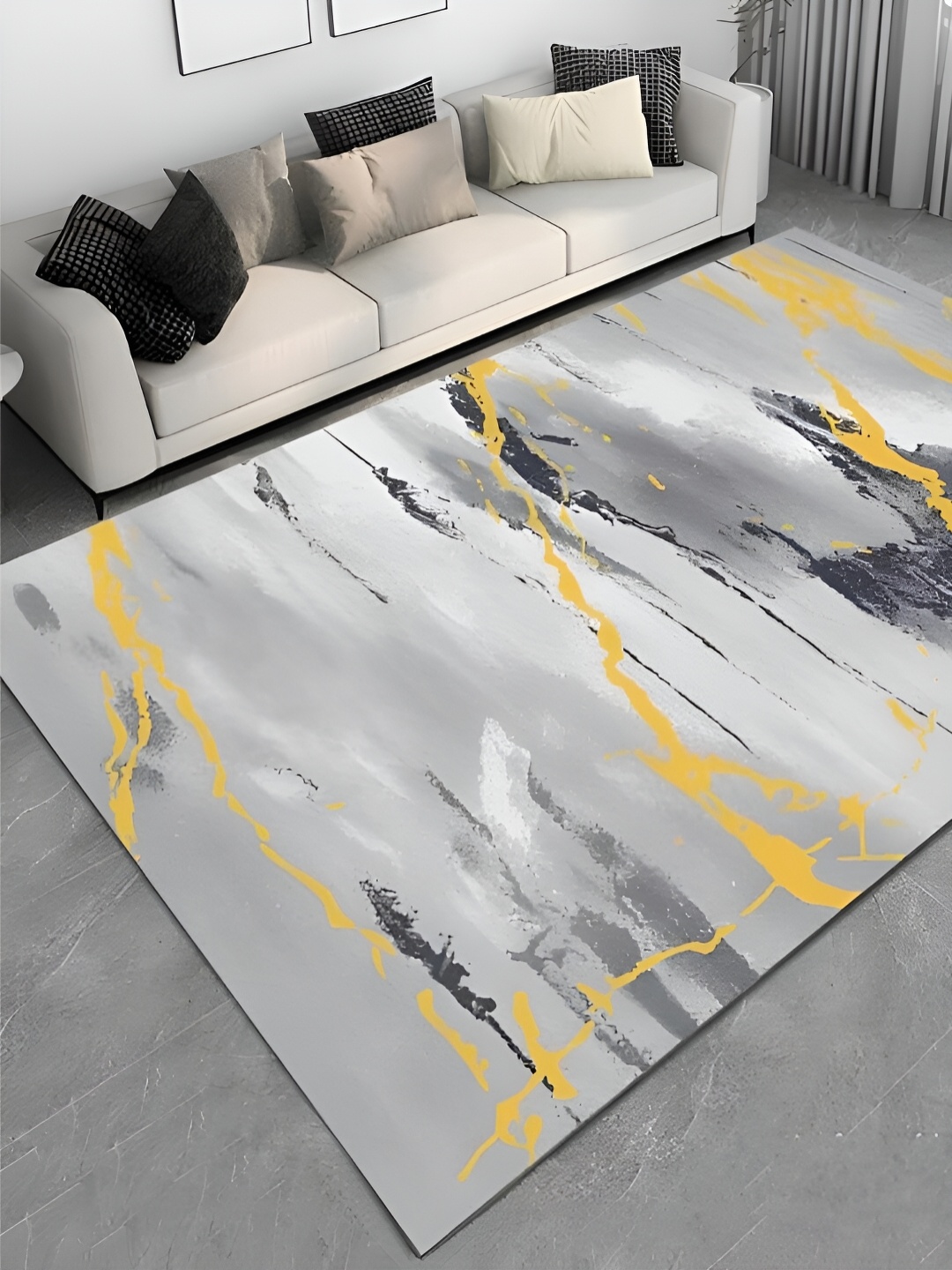 

RUGSMITH Grey & Yellow Abstract Hand-Tufted Carpet