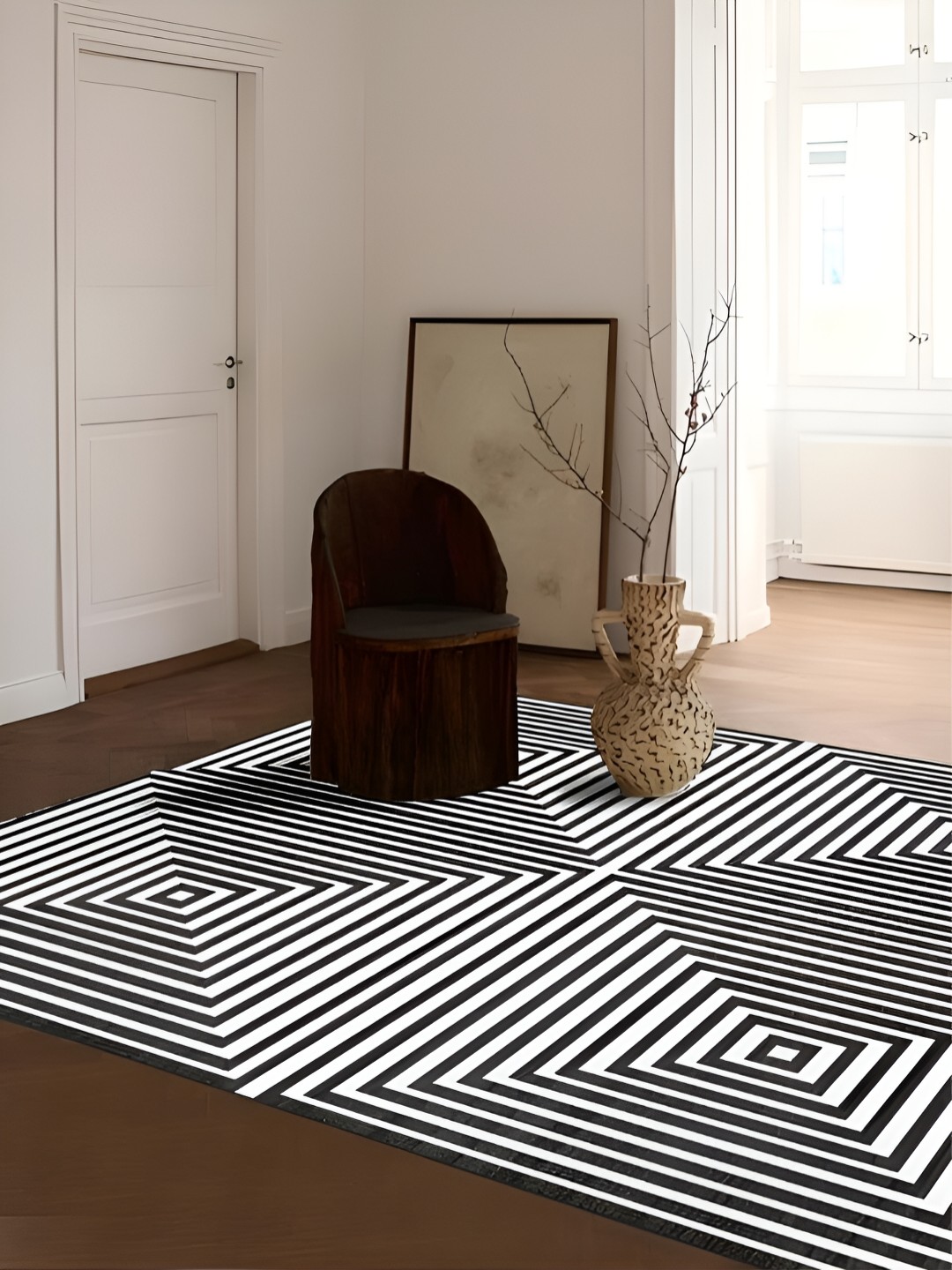 

RUGSMITH White & Black Abstract Hand-Tufted Carpet