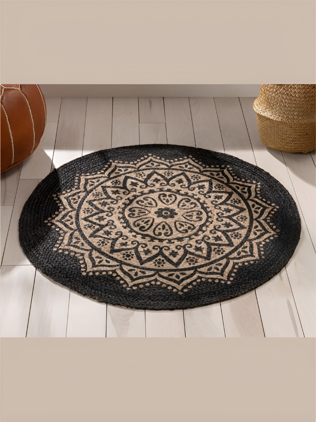

RUGSMITH Black & Beige Ethnic Motifs Hand-Tufted Carpet