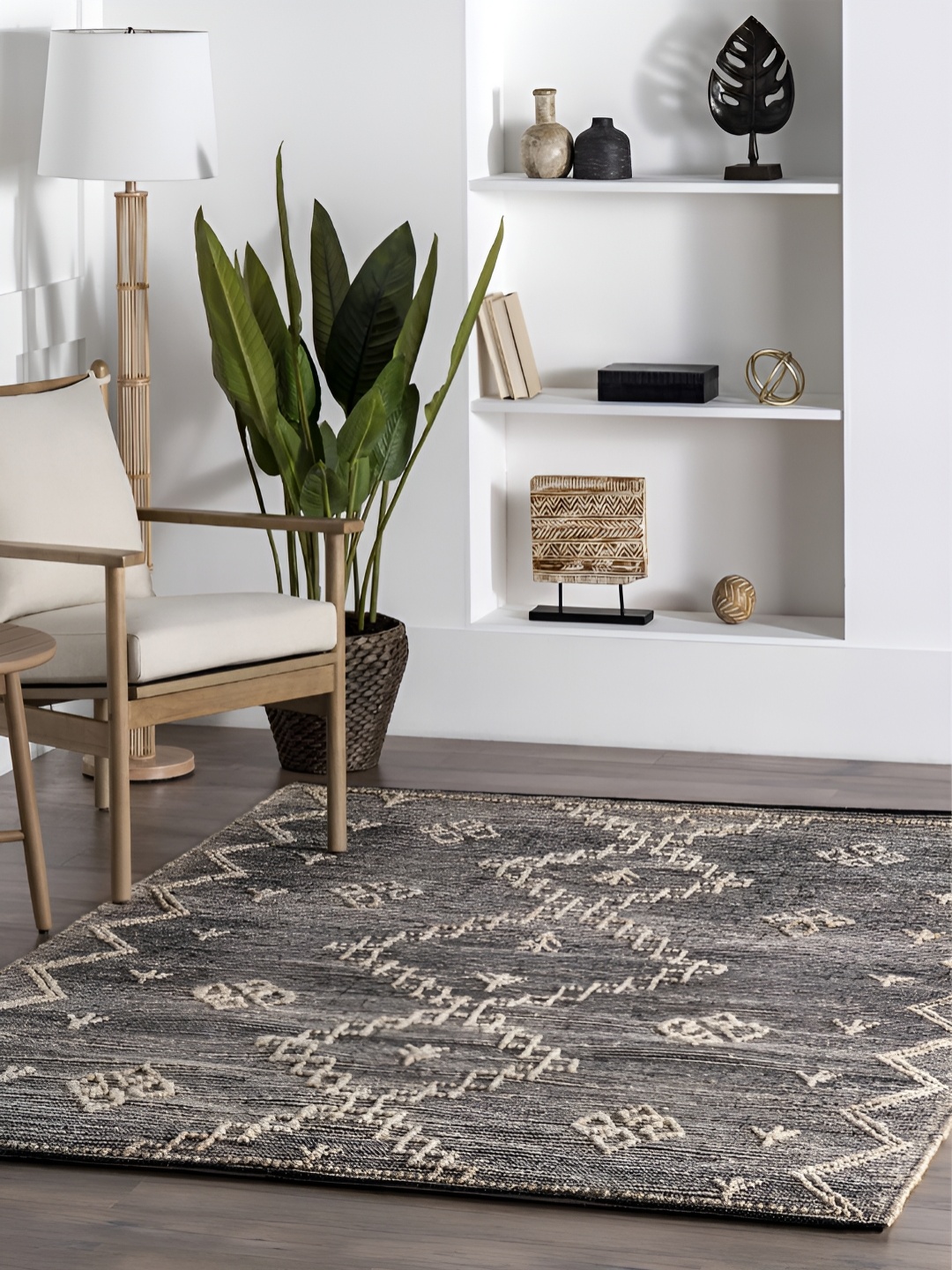 

RUGSMITH Grey & Beige Geometric Textured Hand Tufted Rectangle Carpet