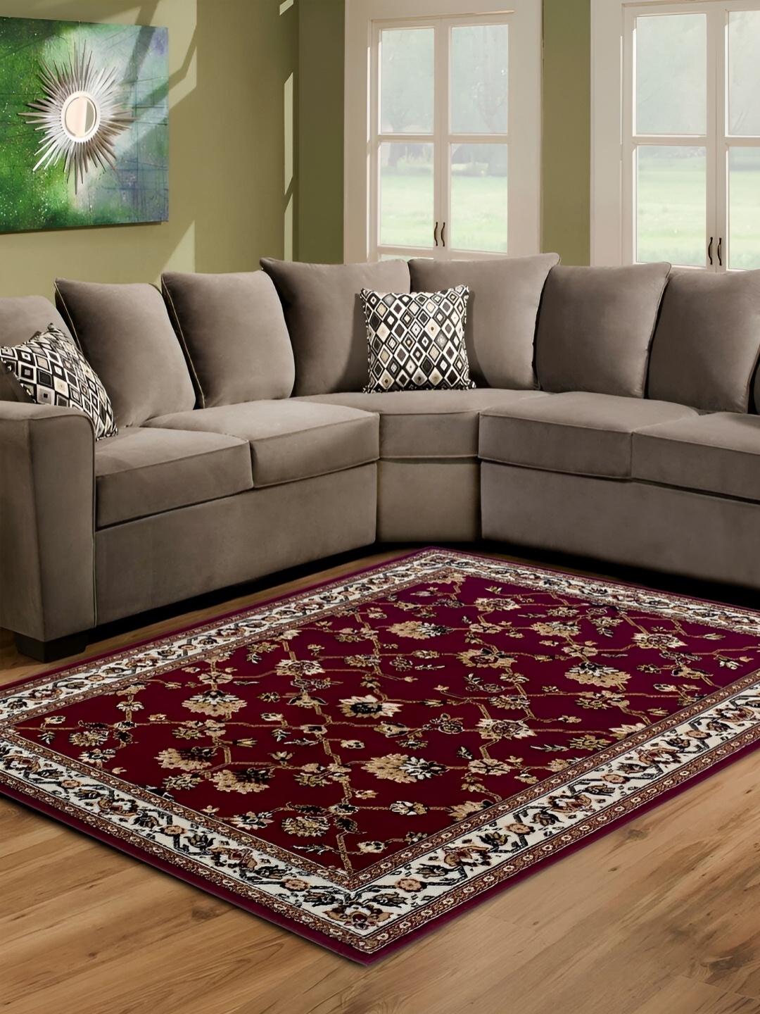 

RUGSMITH Brown & Beige Ethnic Motifs Hand-Tufted Carpet