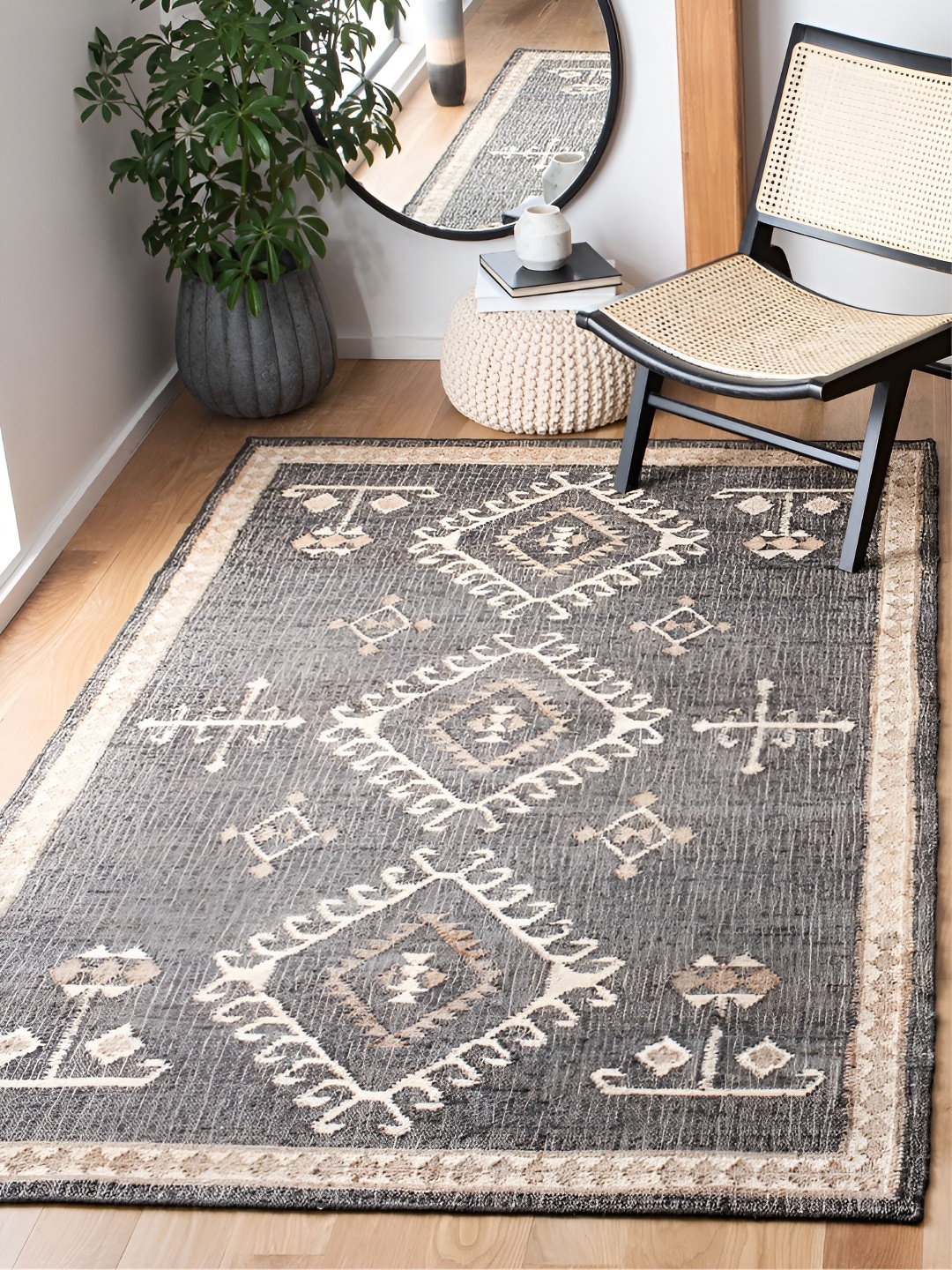 

RUGSMITH Grey & Beige Geometric Hand-Tufted Carpet