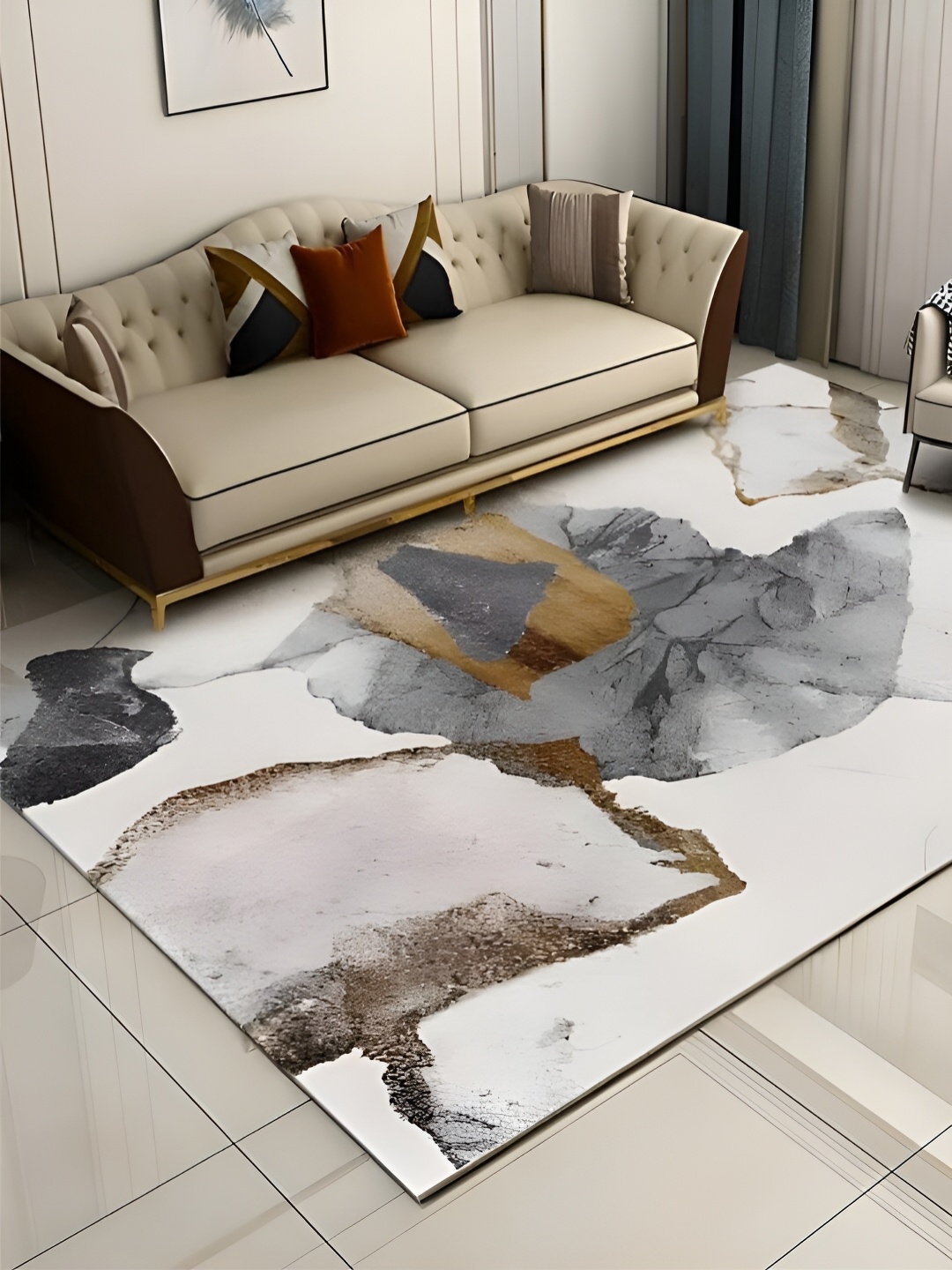 

RUGSMITH White & Brown Abstract Hand-Tufted Carpet
