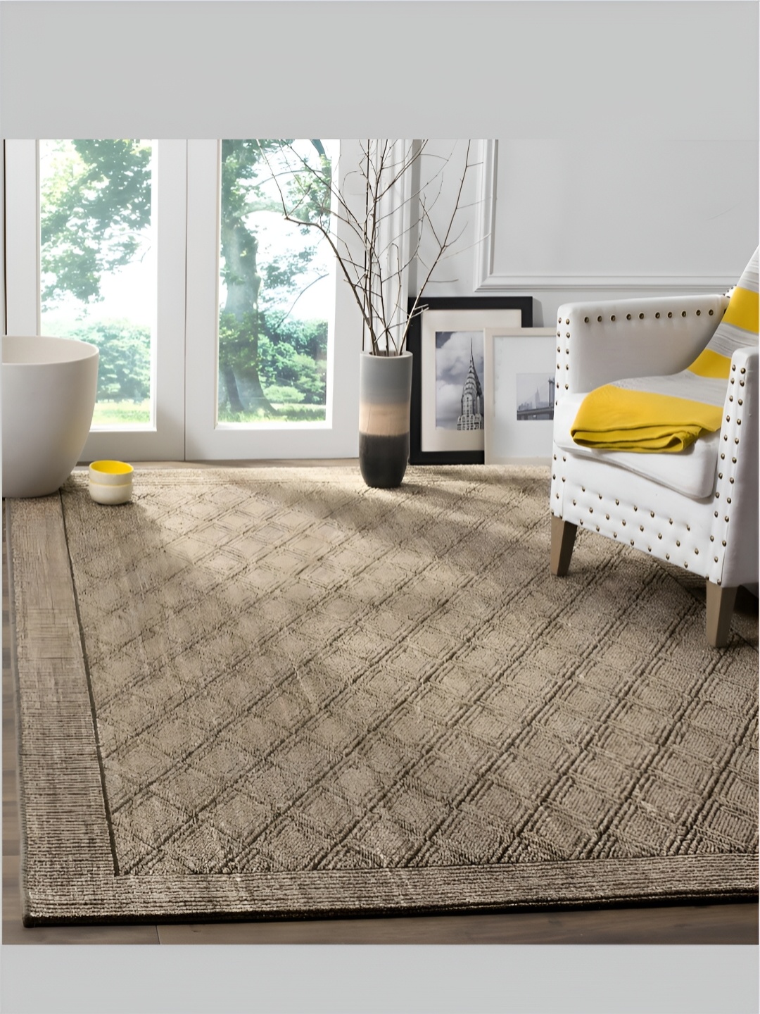 

RUGSMITH Beige & Black Geometric Hand-Tufted Carpet