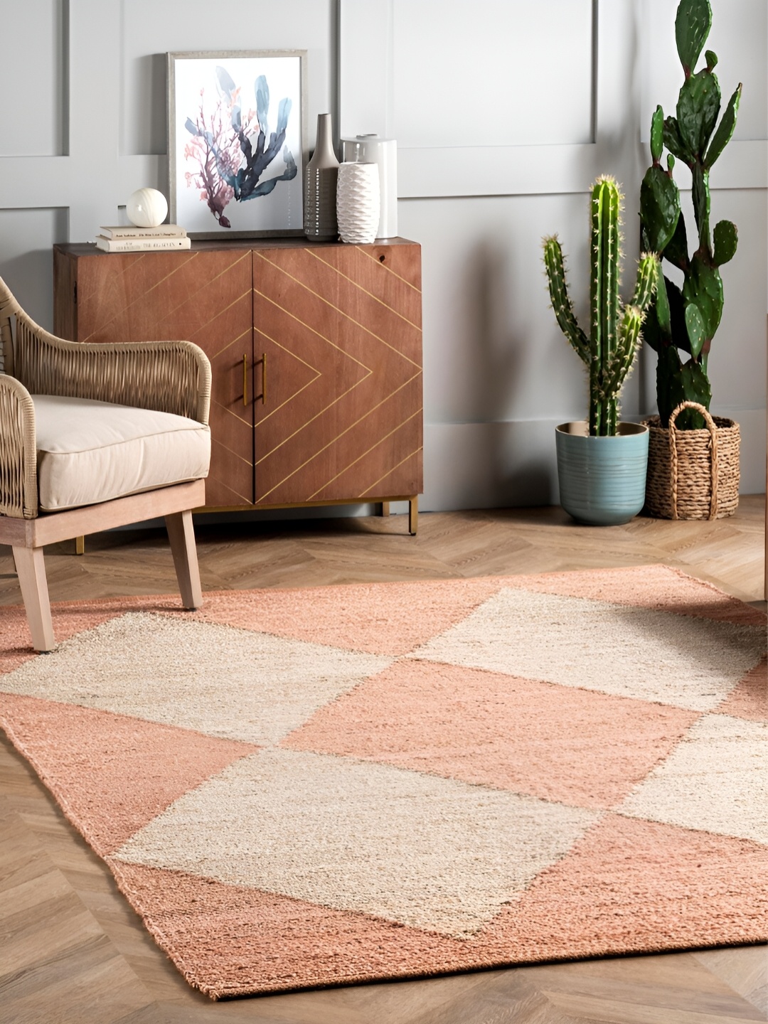 

RUGSMITH Orange & Beige Geometric Hand-Tufted Carpet