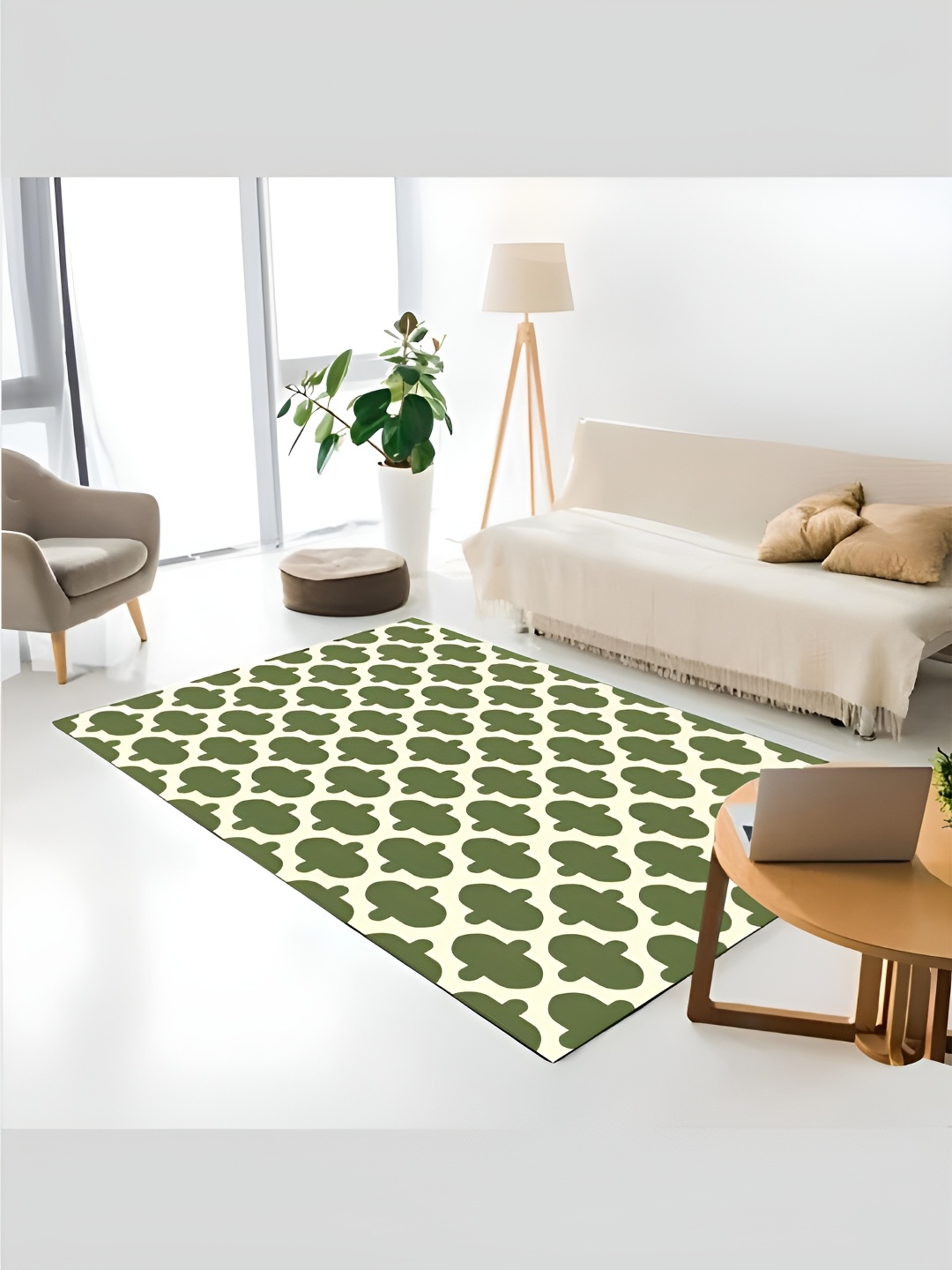 

RUGSMITH Green & Off White Geometric Hand-Tufted Carpet