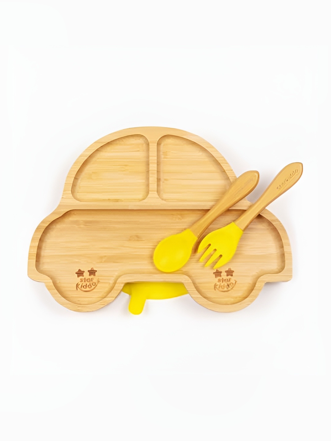 

Starkiddo Brown & Yellow Elephant-Shape Bamboo Plate With Spoon & Fork