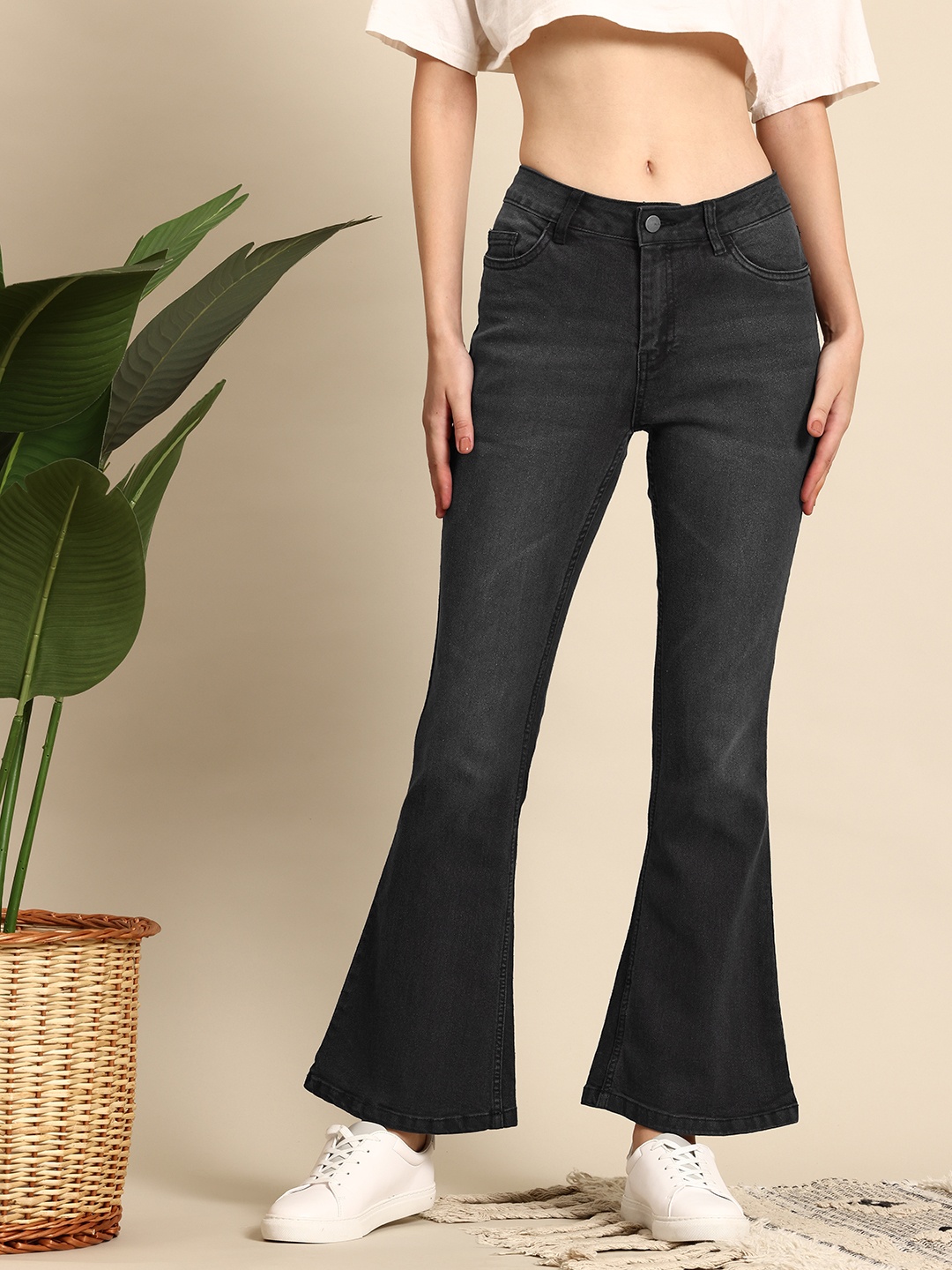 

Mast & Harbour Women Flared Bootcut Fit Jeans, Black