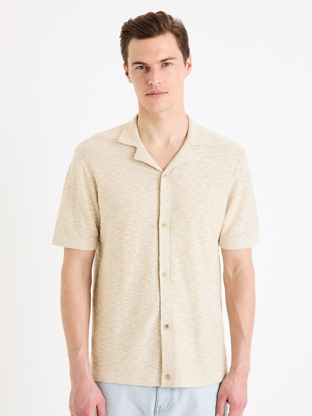 

Celio Classic Cuban Collar Casual Shirt, Beige