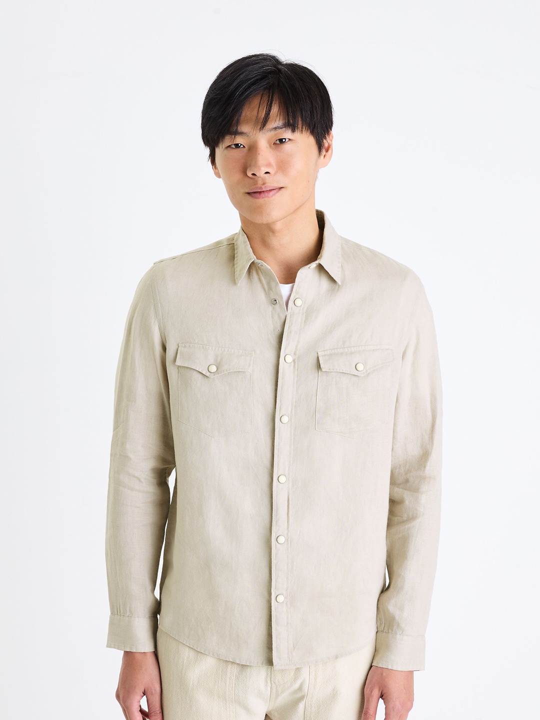 

Celio Classic Spread Collar Casual Shirt, Beige