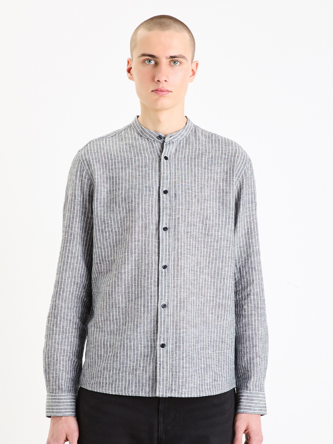 

Celio Classic Striped Mandarin Collar Casual Shirt, Navy blue
