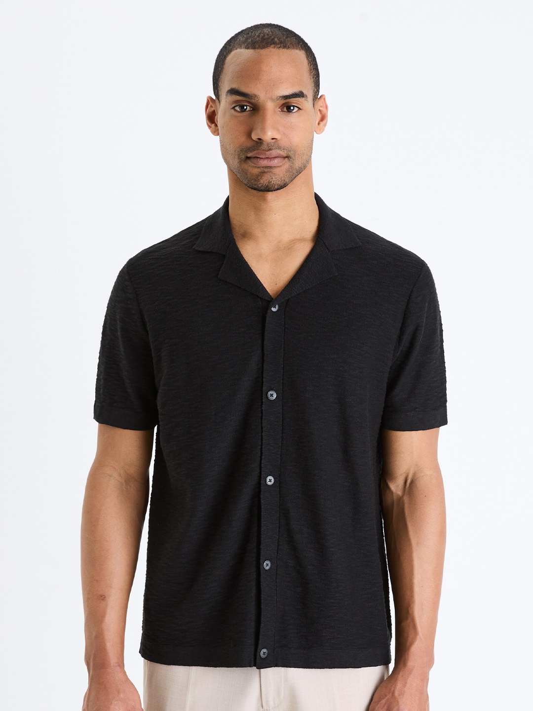 

Celio Classic Cuban Collar Casual Shirt, Black