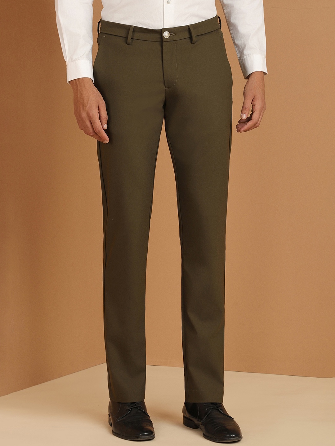 

Allen Solly Men Mid-Rise Zip Flat-Front Slim Fit Formal Trouser, Olive