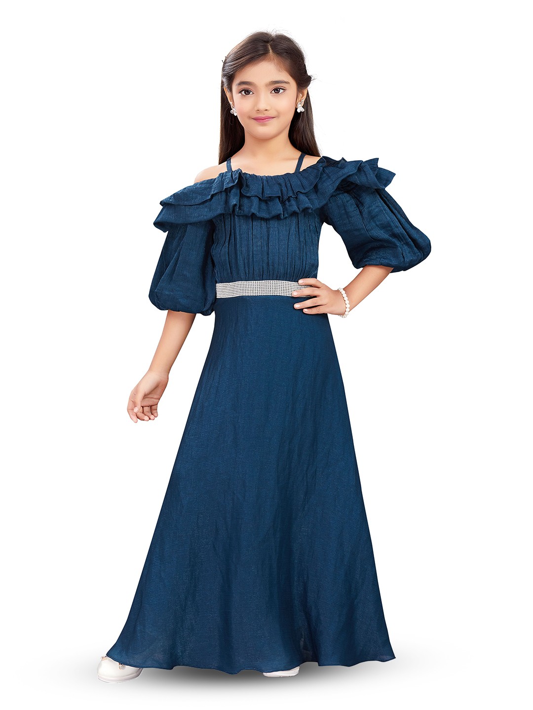 

Hunny Bunny Girls Fit & Flare Flared Sleeves Maxi Dress, Blue