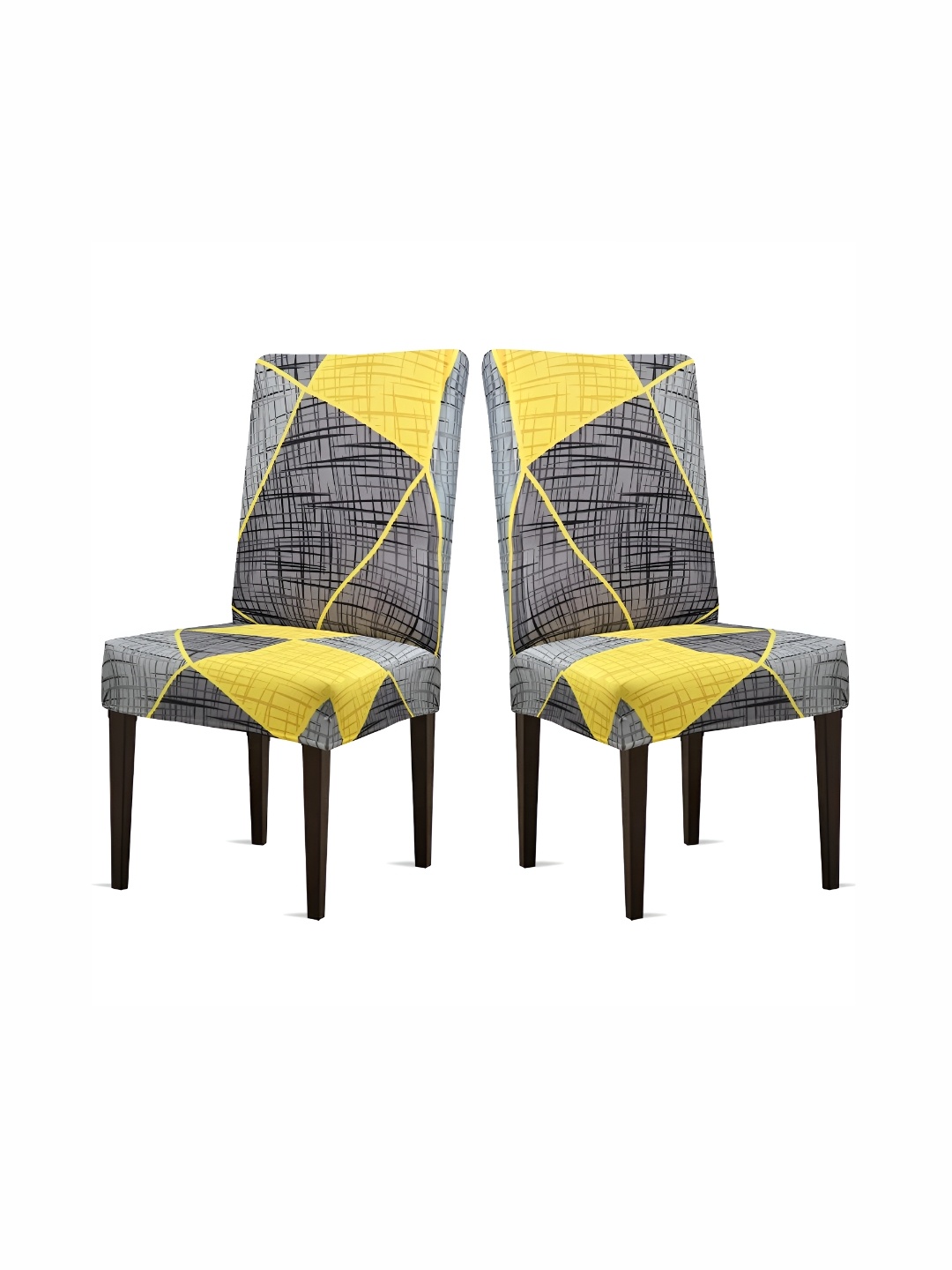 

B BESTILO 2-Pcs Yellow & Grey Printed Chair Covers
