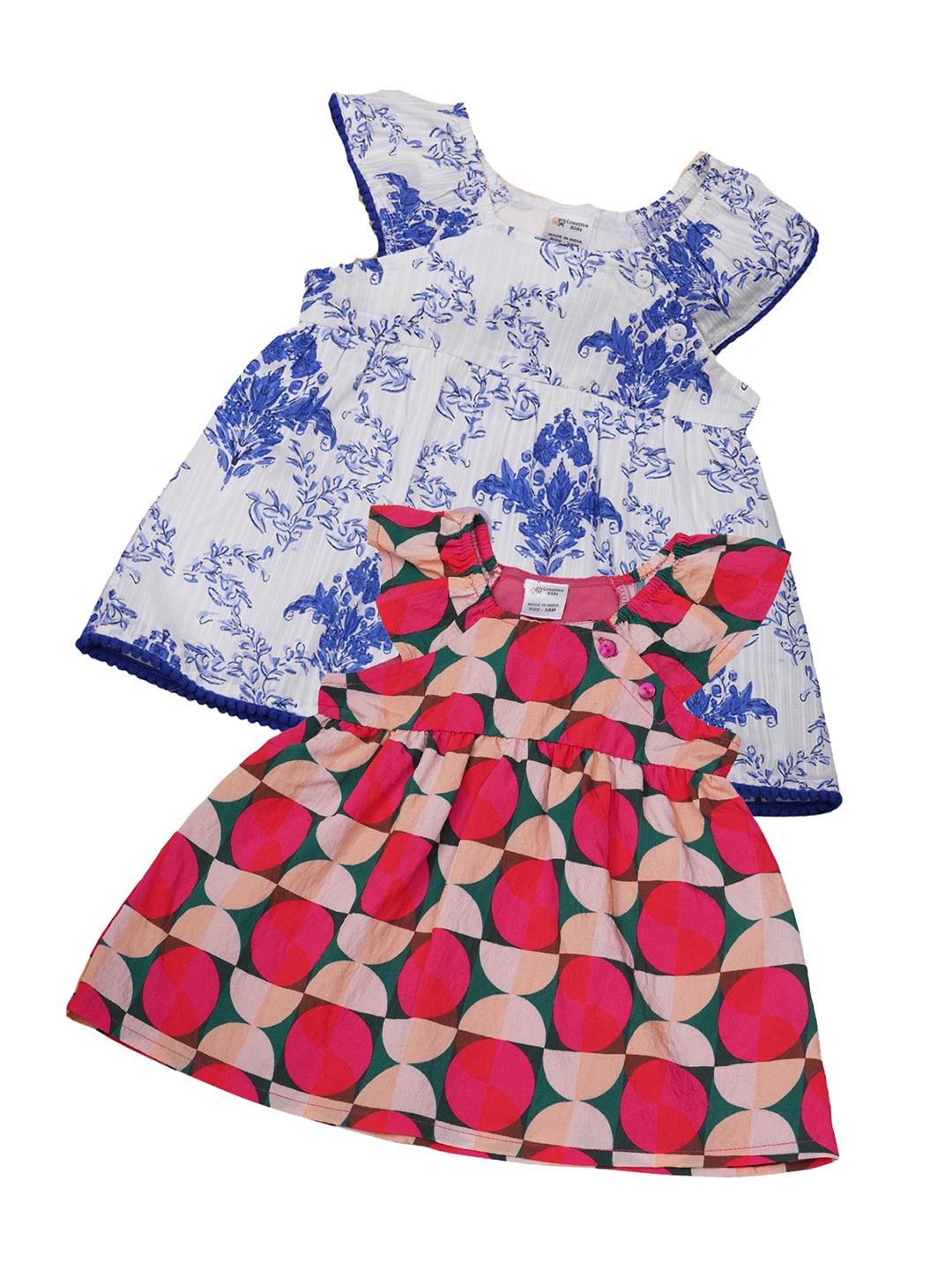 

Creative Kids Girls Pack Of 3 Floral Print Round Neck Fit & Flare Dresses, Red