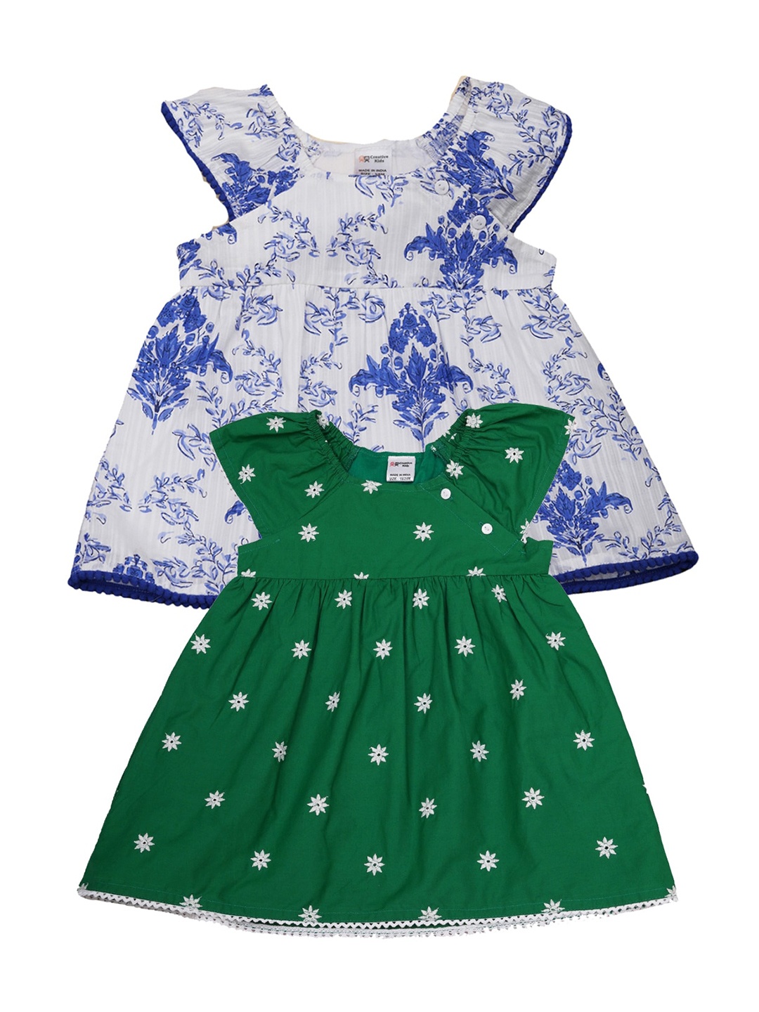 

Creative Kids Girls Pack Of 2 Floral Print Round Neck Fit and Flare Dresses, Blue
