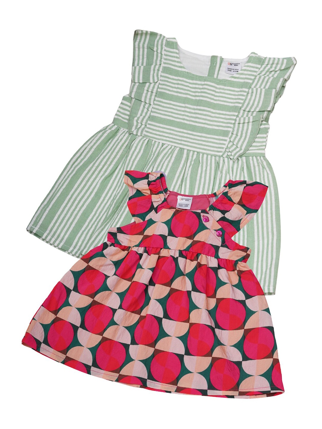 

Creative Kids Girls Pack Of 2 Abstract Print Round Neck A-Line Dresses, Green