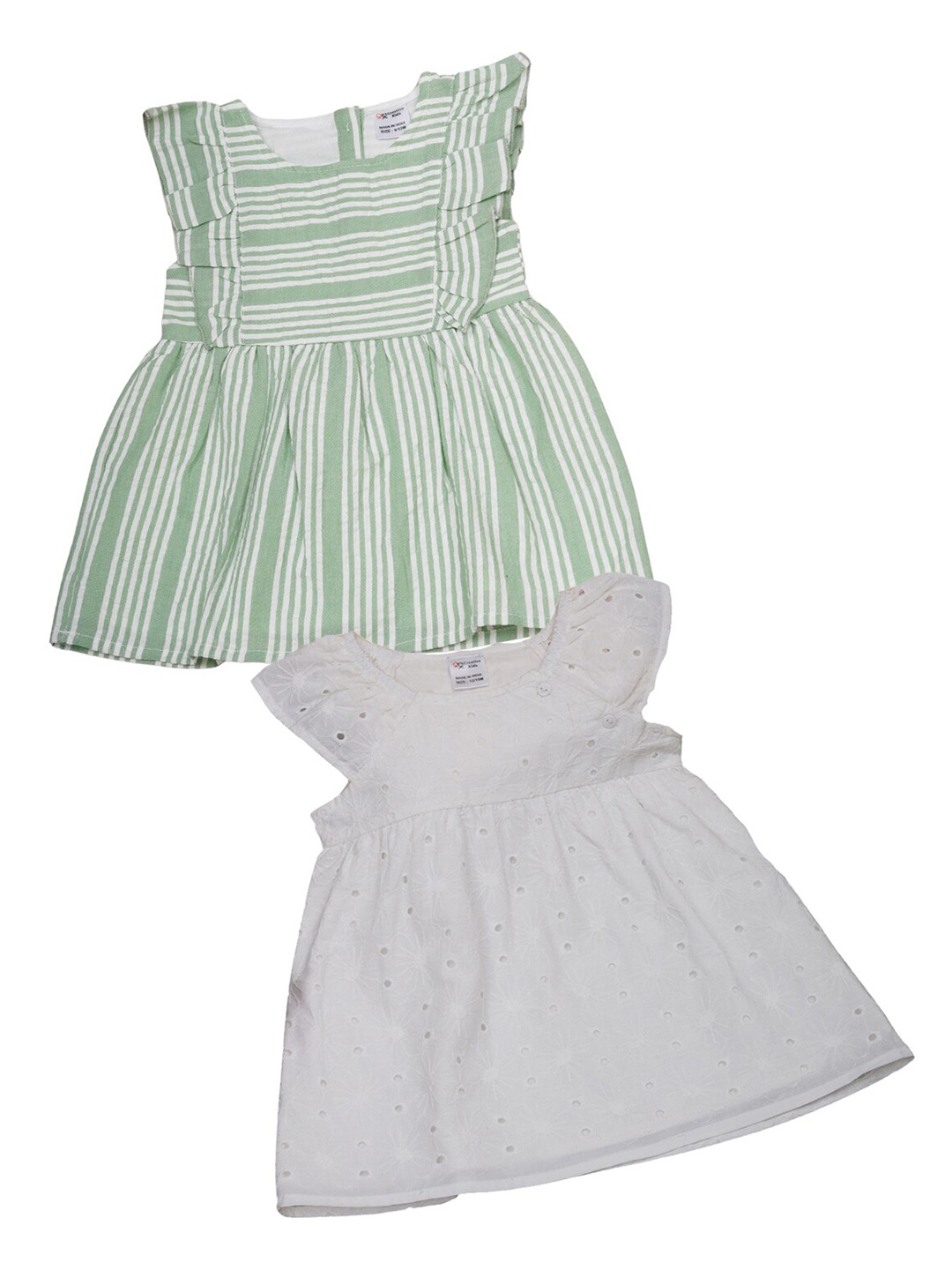 

Creative Kids Girls pack Of 2 Striped Round Neck Fit and Flare Dresses, Green
